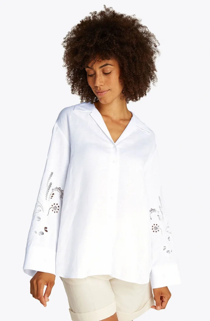 Tommy Hilfiger BRODERIE ANGLAISE LINEN SHIRT Kadın  Gömlek WW0WW45940YCF