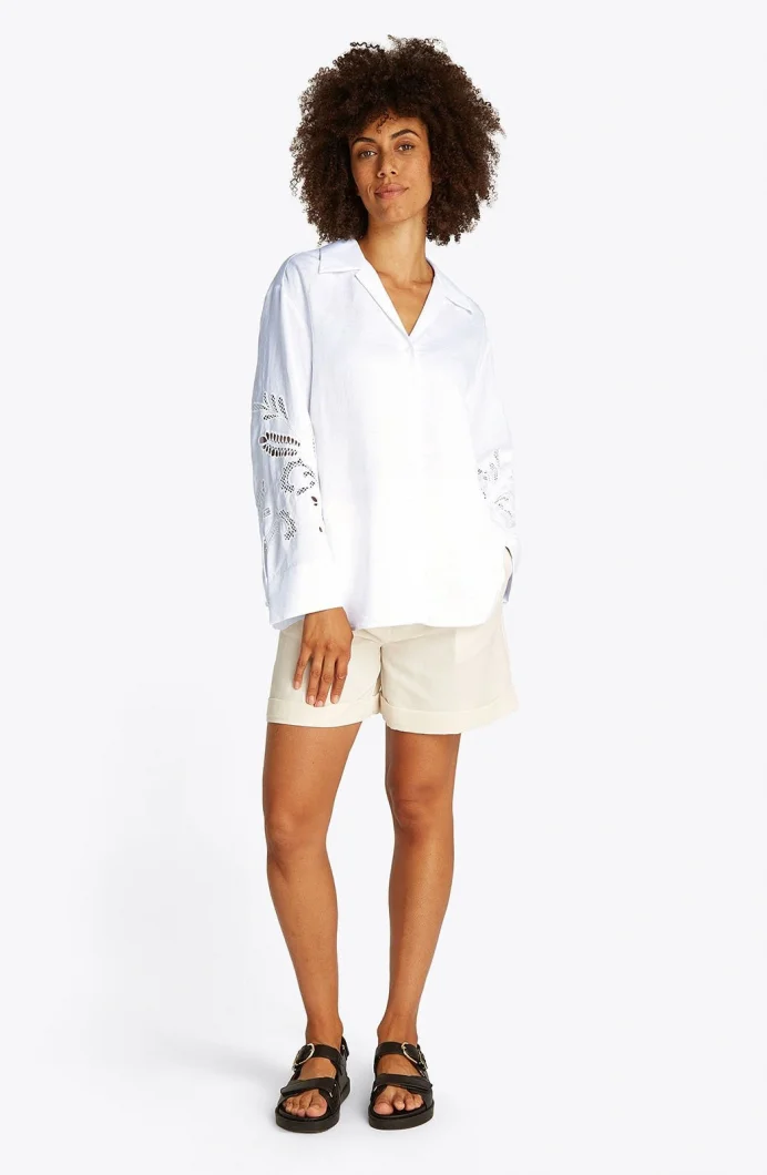 Tommy Hilfiger BRODERIE ANGLAISE LINEN SHIRT Kadın  Gömlek WW0WW45940YCF