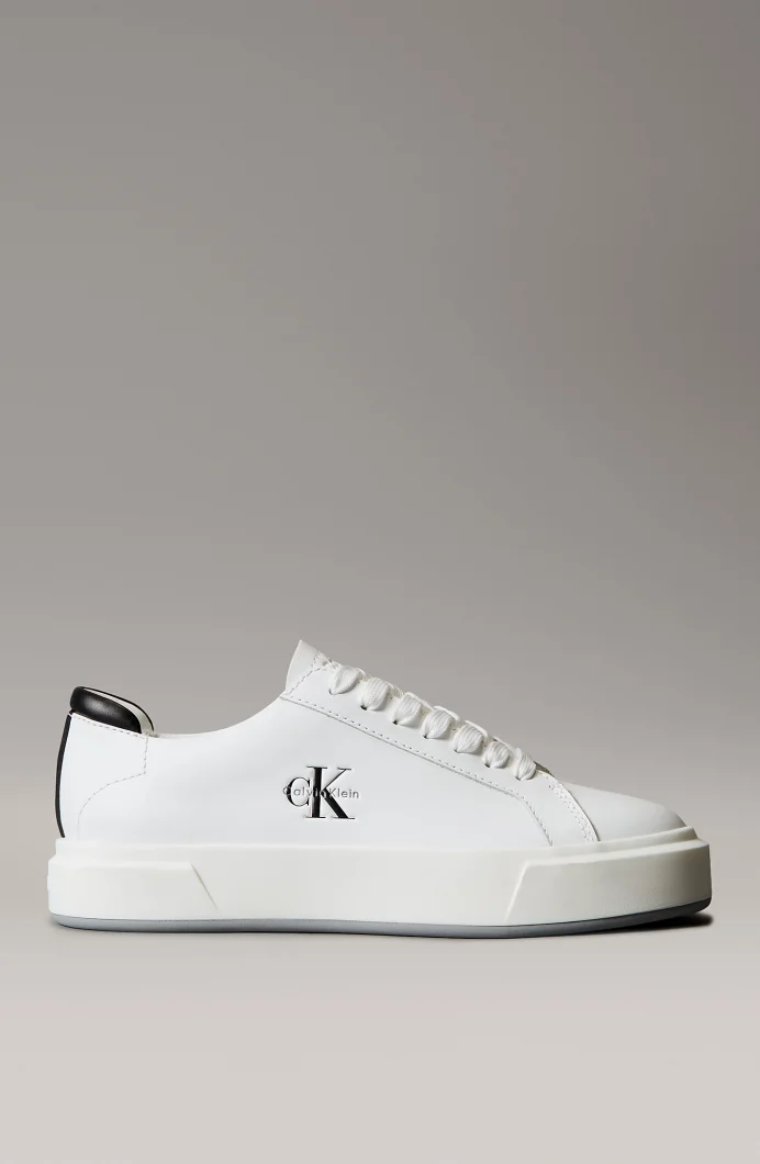 Calvin Klein Basket Cupsole Bağcıklı Deri Çok Renkli Kadın Beyaz Sneaker YW0YW01945-01W