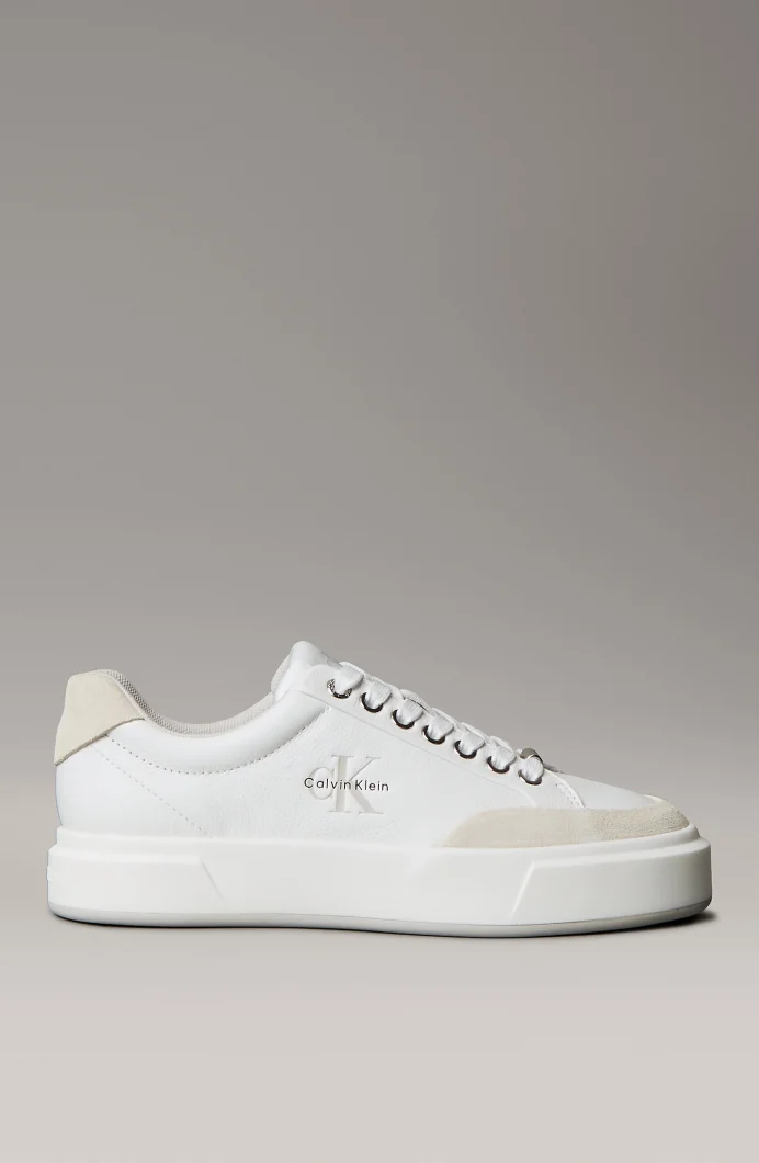 Calvin Klein Basket Cupsole Bağcıklı Deri Karışımlı Kadın Beyaz Sneaker YW0YW02023-0K7