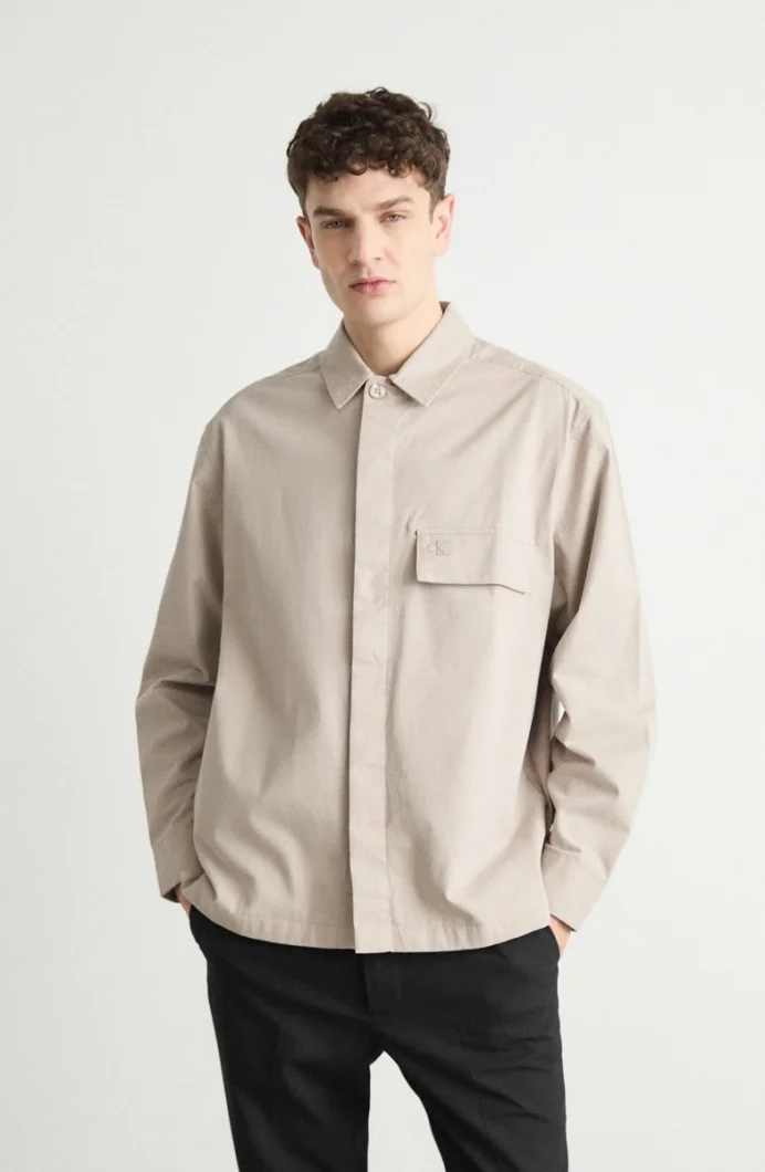 Calvin Klein CLEAN COTTON OVERSHIRT Erkek Bej Gömlek J30J326724-PAN