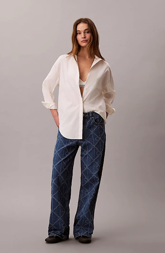 Calvin Klein Düşük Bel Bol Kesim CK Atlantic Kadın Mavi Jeans LV047D709G-YY2