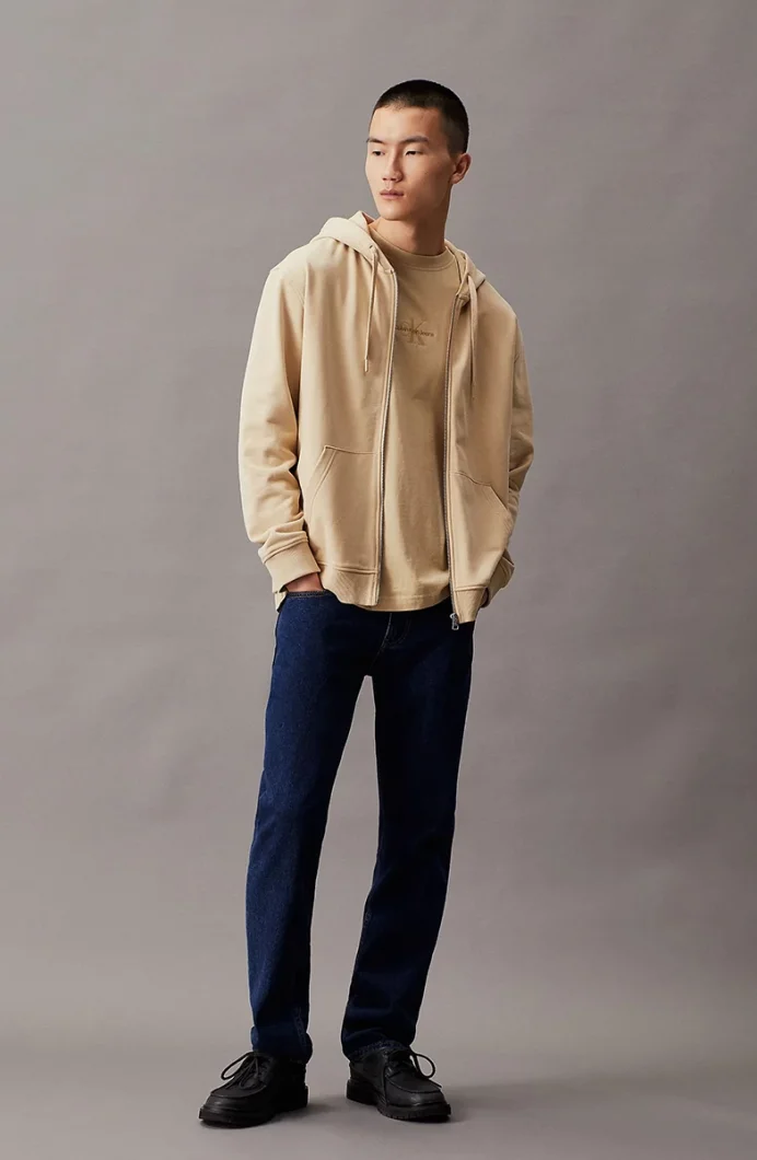 Calvin Klein BADGE ZIP THROUGH HOODIE Erkek Haki Ceket J30J325627-RAE