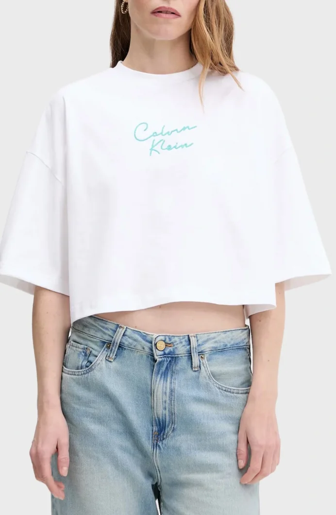 Calvin Klein D1 Collection Kadın Beyaz Crop T-shirt  LV047C202G-YAA