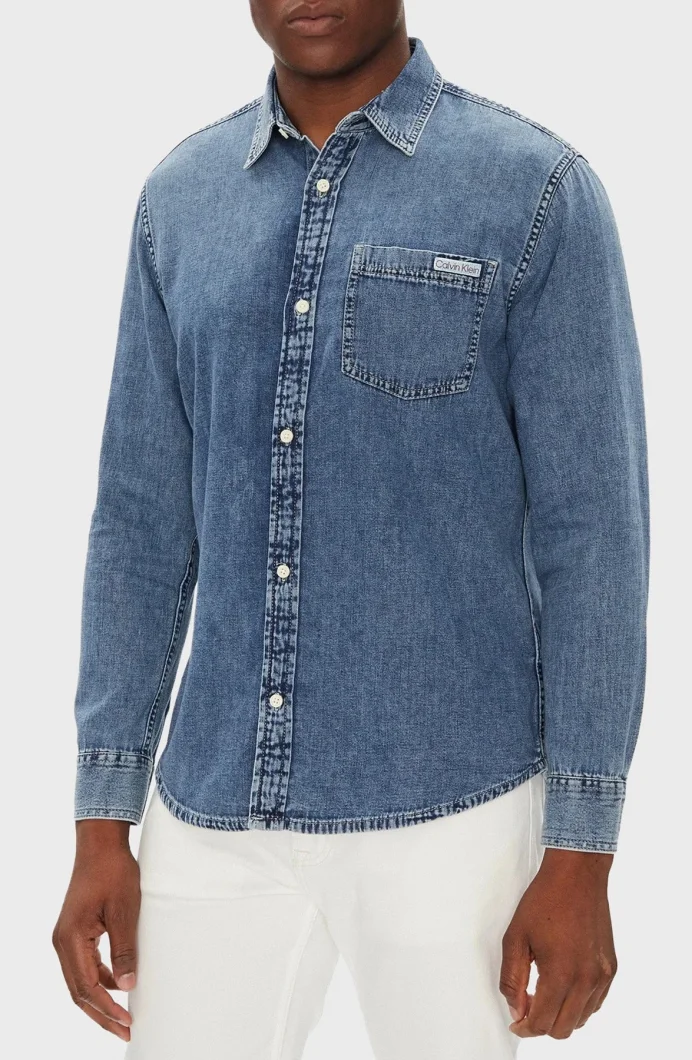 Calvin Klein Erkek Günlük Klasik Mavi Gömlek LV040EM774-WHZ