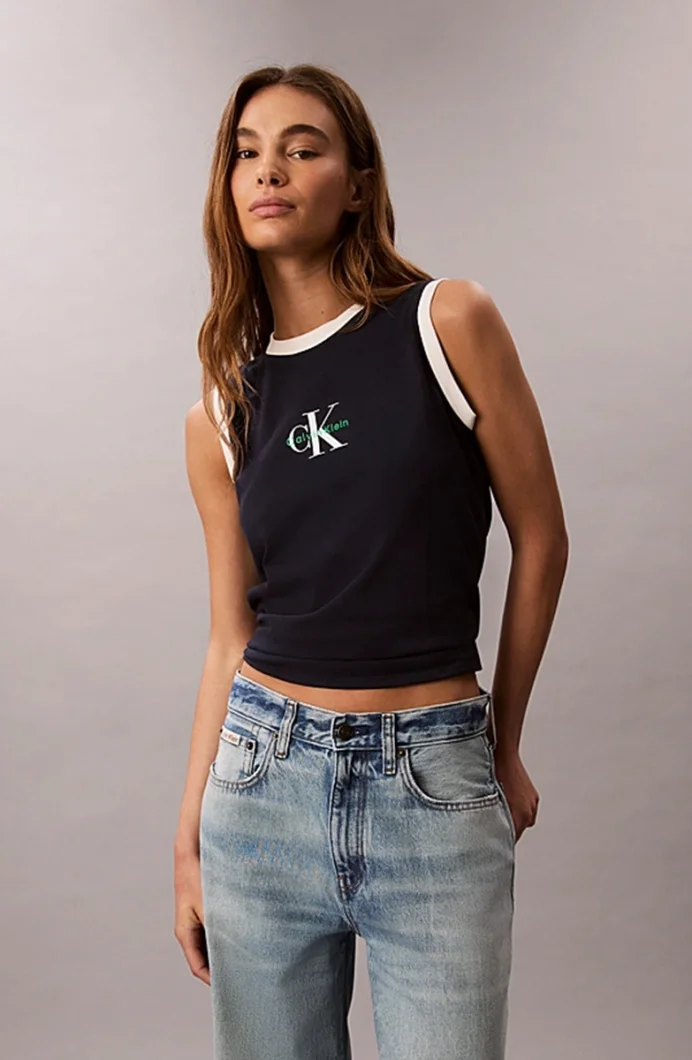 Calvin Klein Kadın CK Logolu Kolsuz Mavi  Atlet  LV047C852G-CEF