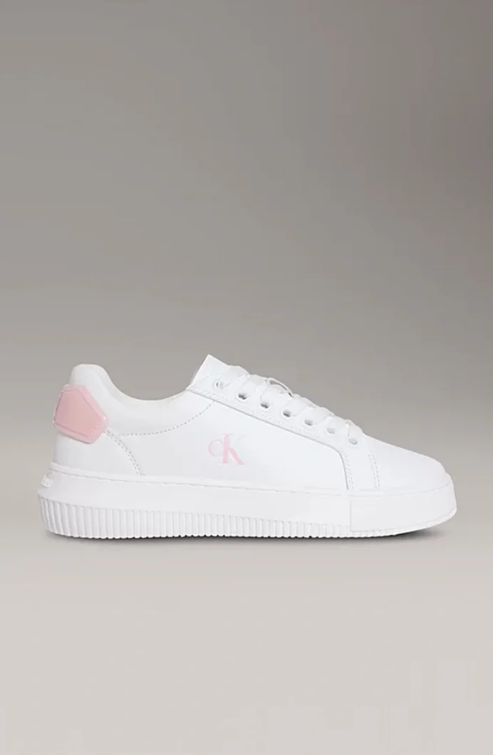 Calvin Klein Kadın Kalın Tabanlı Arma Detaylı Deri Beyaz Sneaker YW0YW01846-0LD