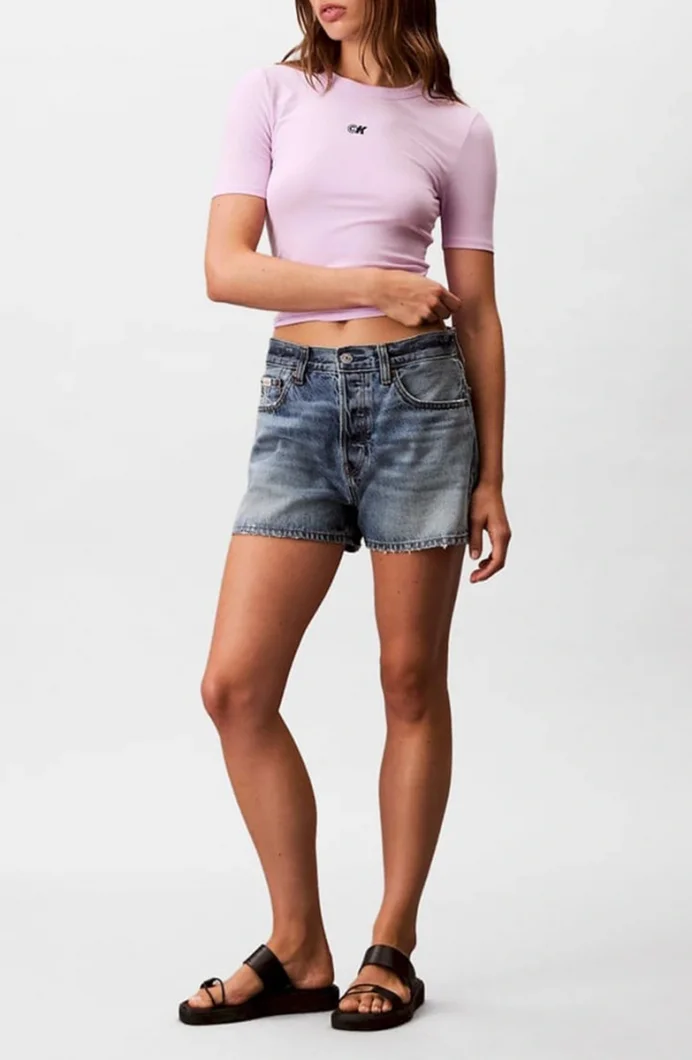 Calvin Klein Kadın Modal Fitilli Mor T-shirt LV044C901G-XEF