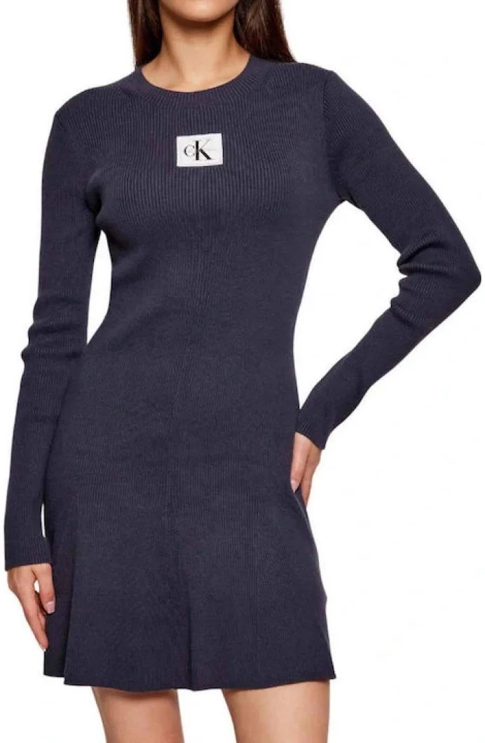 Calvin Klein Kadın Uzun Kollu Kloş Mini Mavi Elbise LV047D307G-VEK