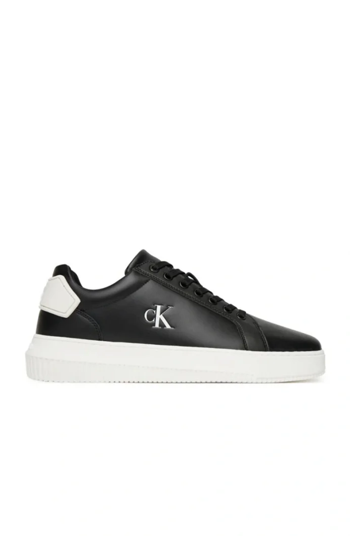 Calvin Klein Kalın Tabanlı Arma Detaylı Deri Erkek Siyah  Sneaker YM0YM01296-0GM