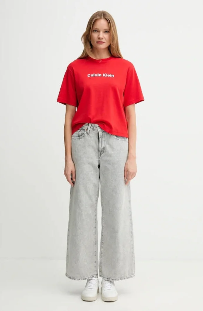 Calvin Klein Kısa Kollu 2 Renkli 3D Nakışlı Logolu Kadın T-shirt LV047D205G-VTW