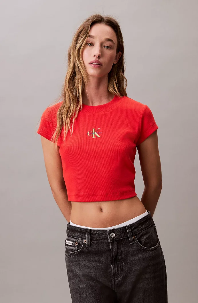 Calvin Klein Rib Kadın Kırmızı T-shirt LV047AB802-TNC