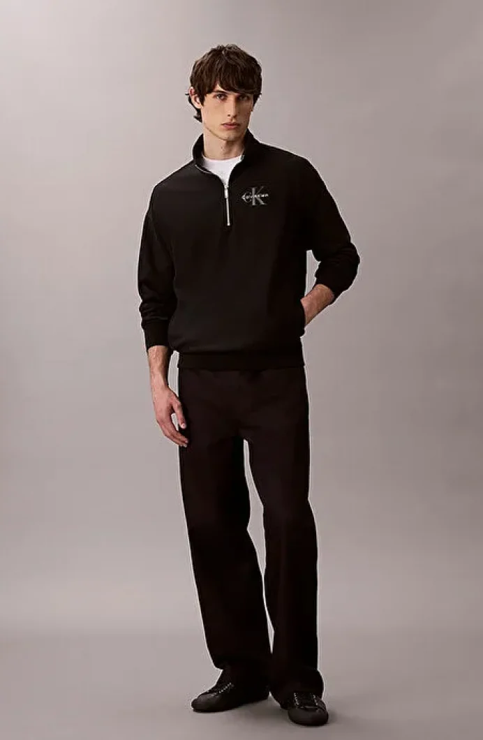 Calvin Klein Uzun Kollu Premium Penye Mikro Monologolu Erkek Siyah Sweatshirt LV04RD236G-UB1