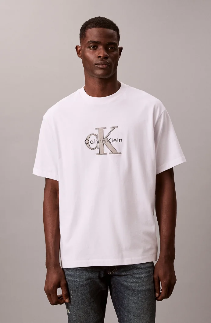 Calvin Klein Kısa Kollu 16S Üç Renkli Monologo Grafikli Erkek Beyaz T-shirt LV04RE815G-YAF