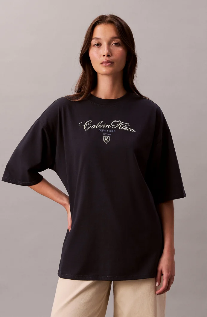 Calvin Klein Kısa Kollu Oversize CK NY Kadın Mavi T-shirt LV047E232G-VEK