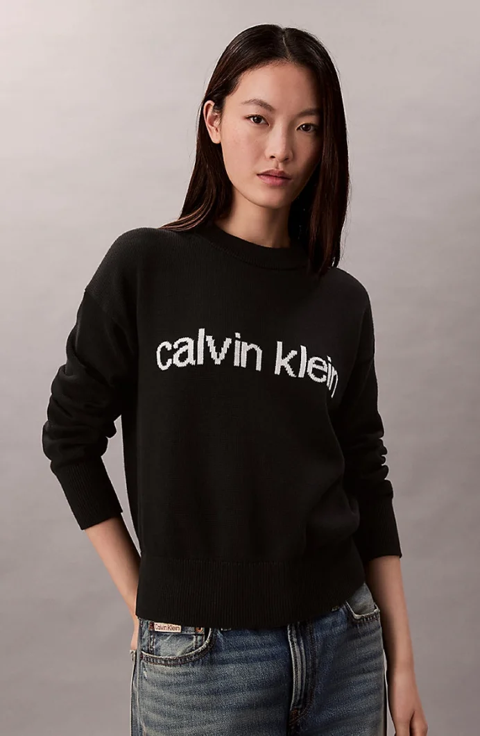 Calvin Klein Pamuklu Grafik Baskılı Kadın Siyah Kazak LV047C311G-UB1