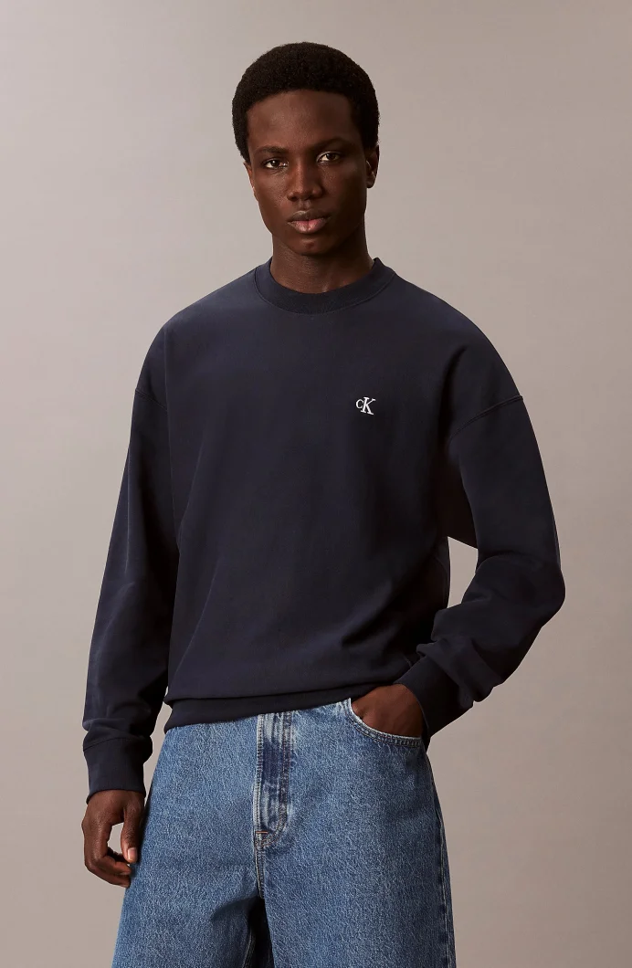 Calvin Klein Premium Terry Monogram Bisiklet Yaka Erkek Mavi Sweatshirt LV04RC277G-CEF