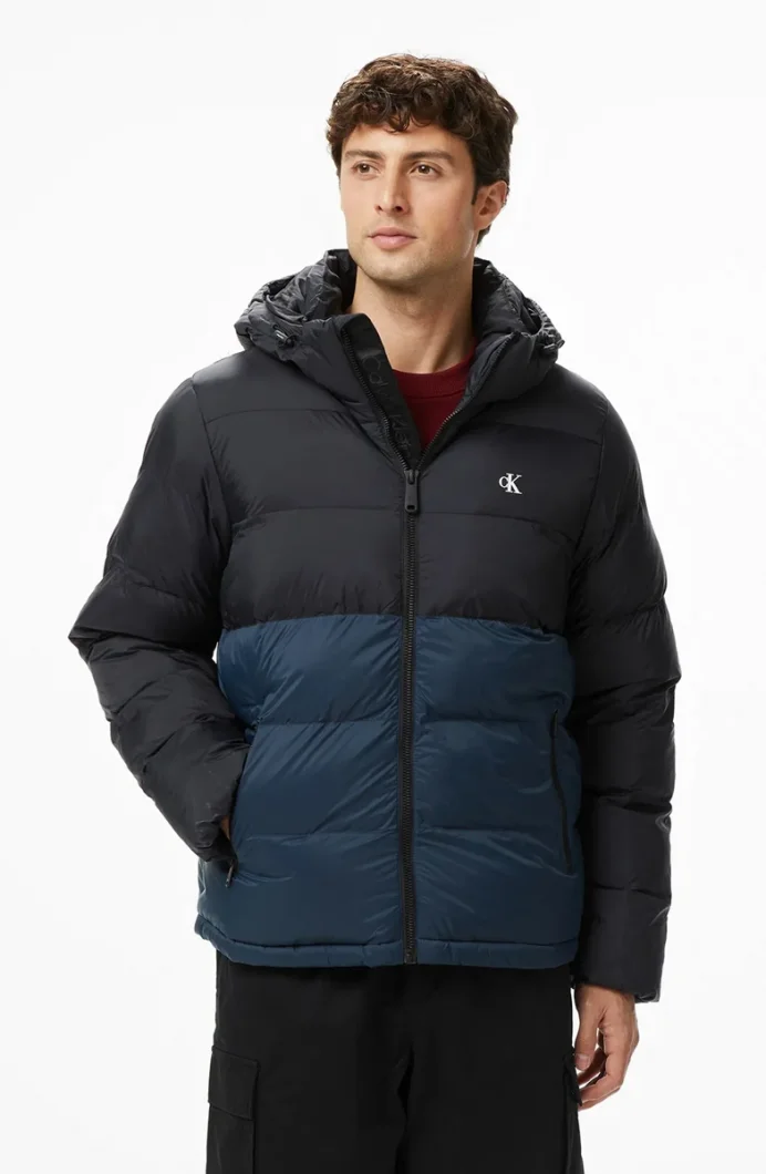 Calvin Klein Uzun Kollu Naylon Renk Bloklu Şişme Erkek  Mont  LV04RD527G-UB1