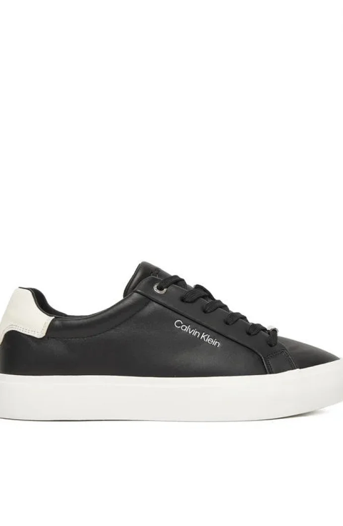 Calvin Klein Vulc Bağcıklı Deri ve Hareli Kadın Siyah Sneaker HW0HW02747-0GK