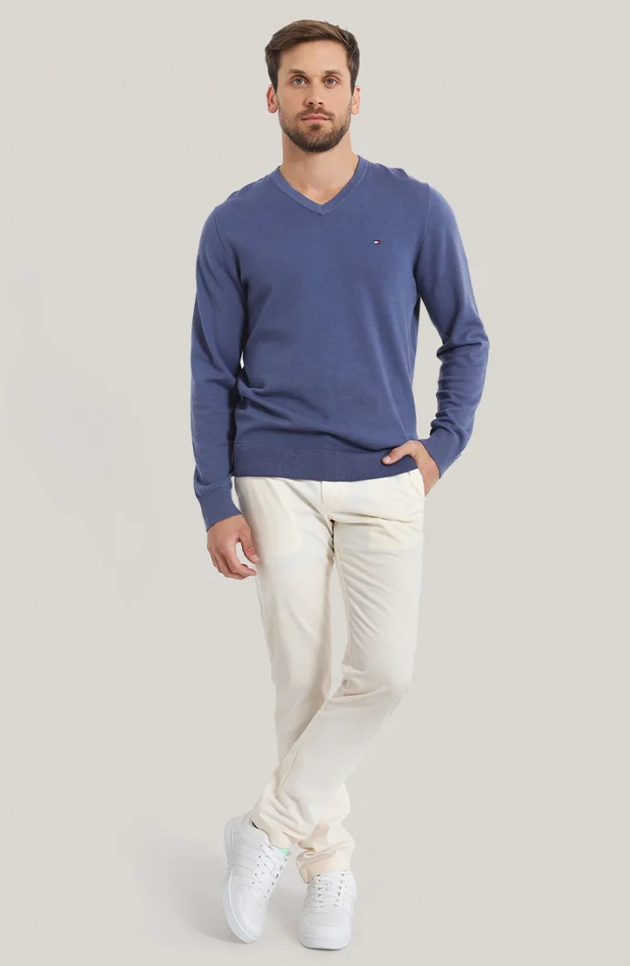 Tommy Hilfiger CHINO BLEECKER 1985 PIMA COTTON Erkek Beyaz Pantolon MW0MW26619AEF