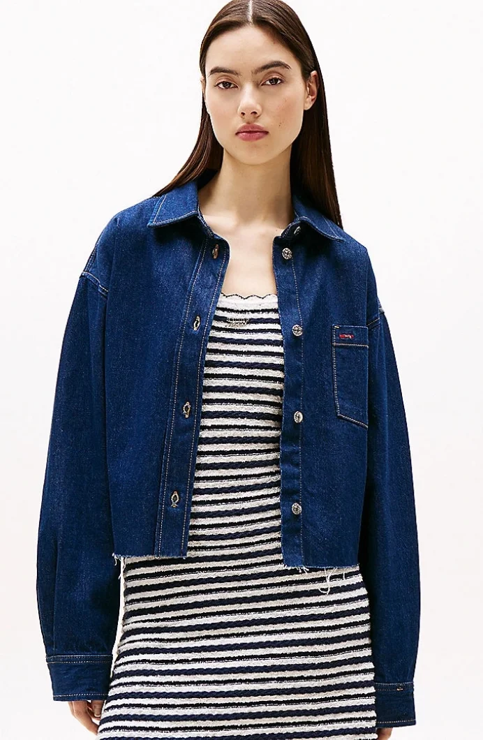 Tommy Hilfiger CRP DENIM SHIRT JCKT BI9056 Kadın Gömlek DW0DW205671BK