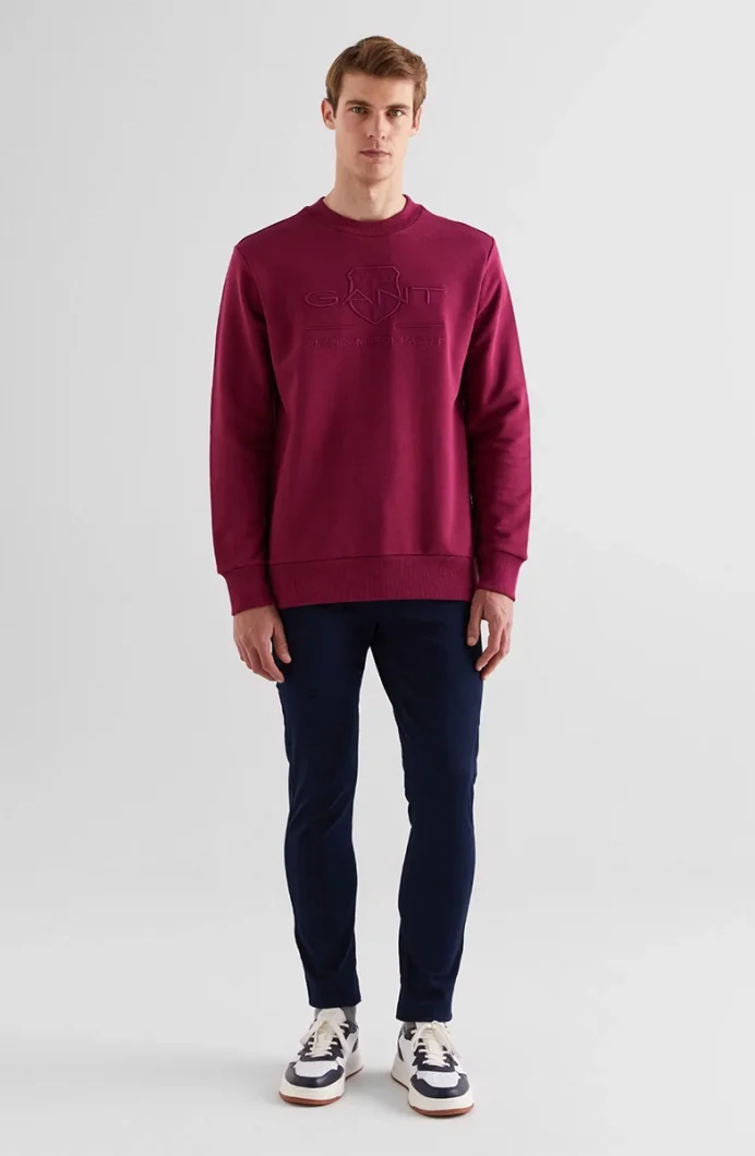 Gant Erkek Bordo Regular Fit Bisiklet Yaka Logolu Sweatshirt