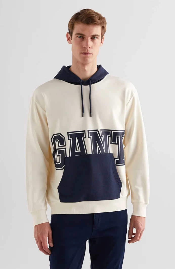 Gant COLOR BLOCKED GANT HOODIE Erkek Krem Sweatshirt 2524341T.130