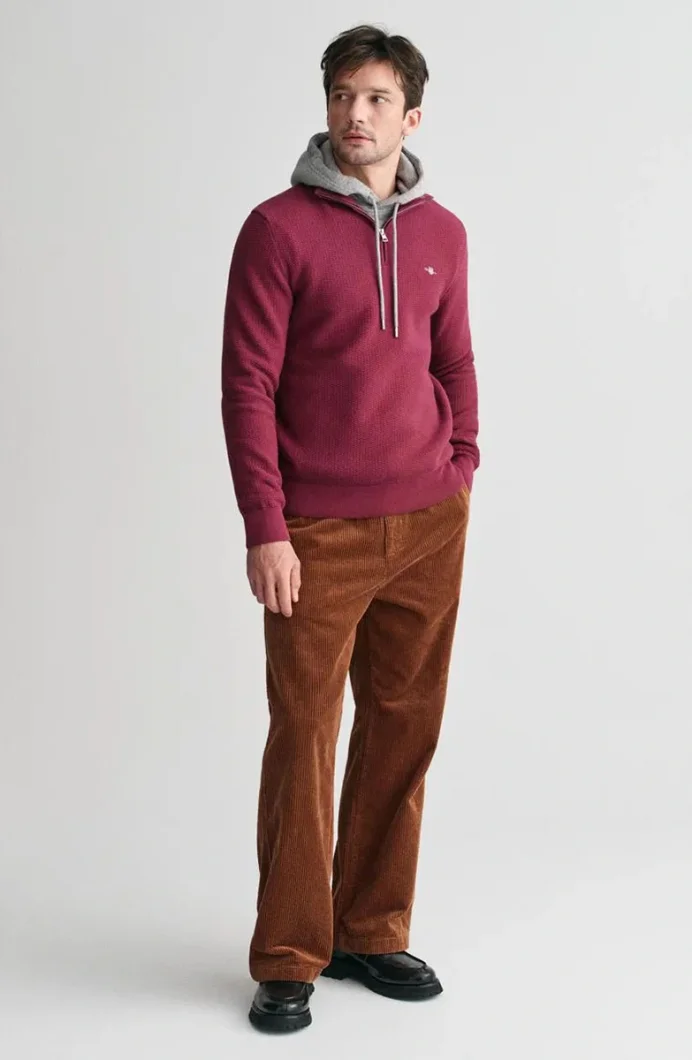 Gant Erkek Mikro Dokulu Pamuklu Yarım Fermuarlı Kazak