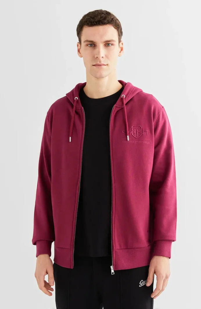 Gant Erkek  Bordo Regular Fit Kapüşonlu Logolu Sweatshirt