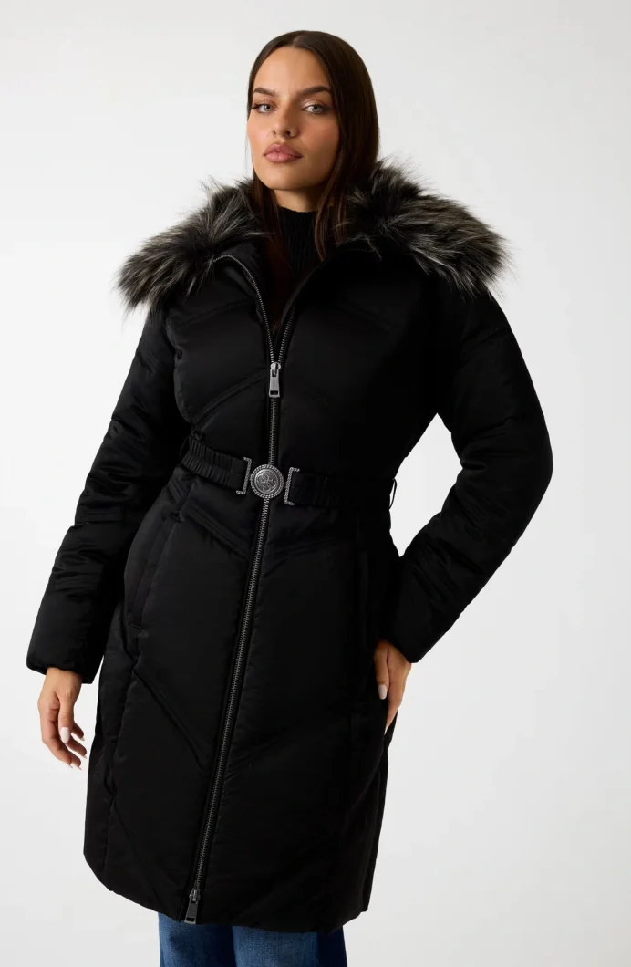 Guess Alienor Kadın Siyah Kemerli Şişme  Mont W5BL33WG092-JBLK