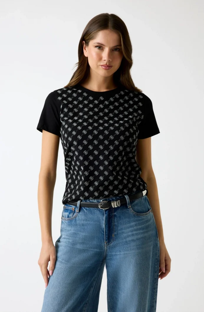 Guess Allover Kadın Siyah Regular Fit T-Shirt W5BI21I3Z14-JBLK