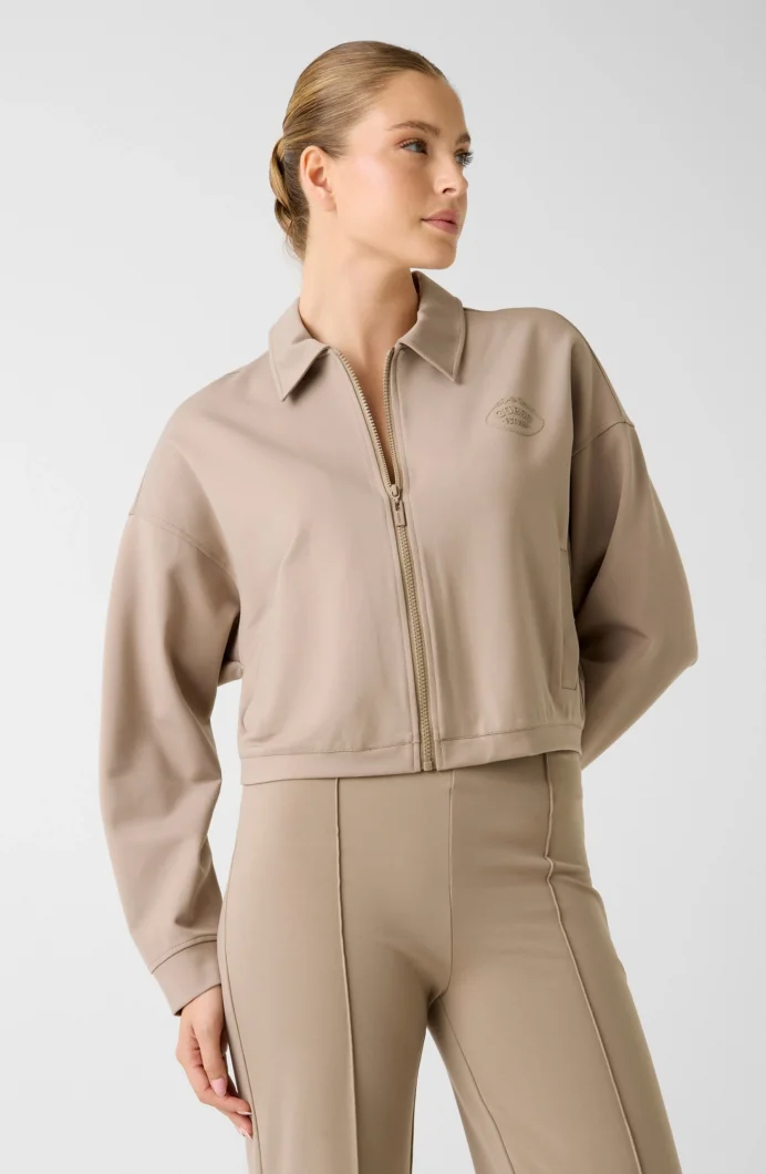 Guess Annie Kısa Tam Fermuarlı Kadın Bej Ceket V6RQ17KD822-G1O3