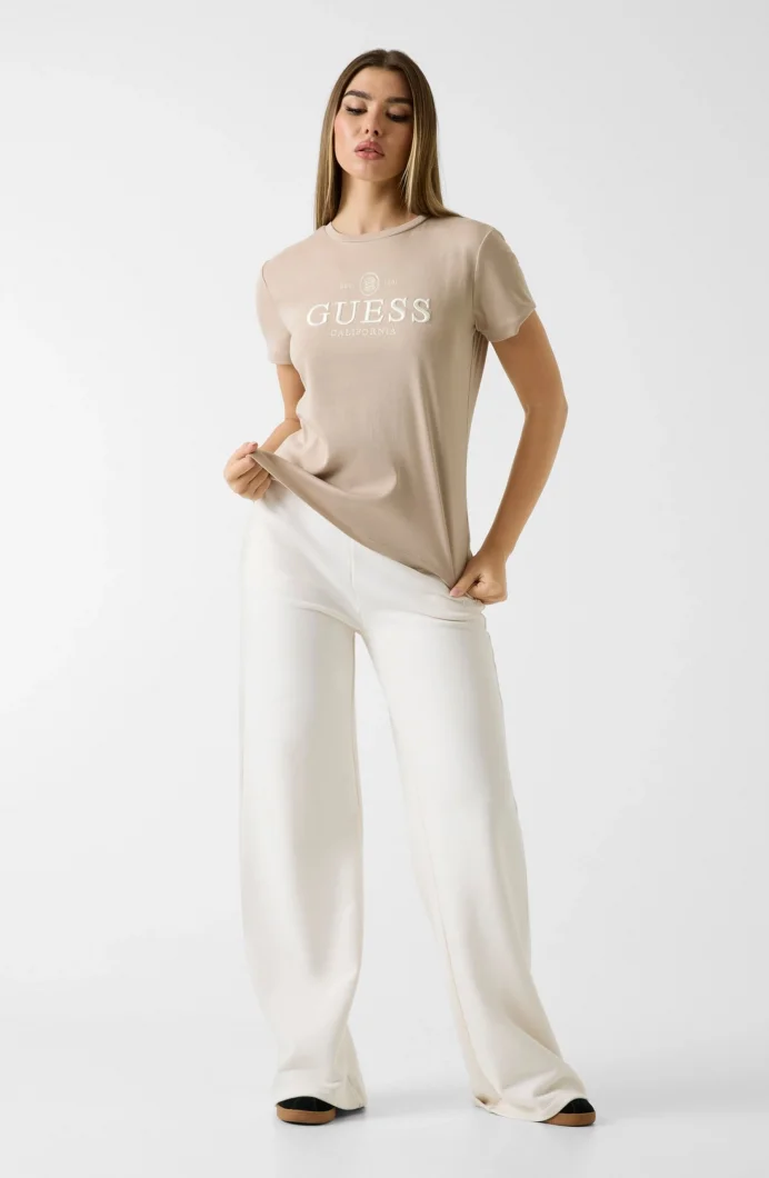 Guess Arabella Bisiklet Yaka Kısa Kollu Kadın Bej T-shirt V6RI06KD741-G1BW