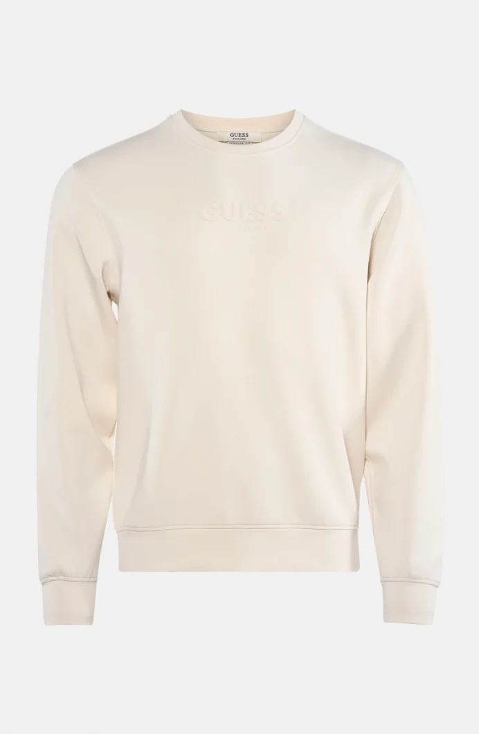 Guess Bisiklet Yaka Uzun Kollu Scuba Luxe Erkek Krem Sweatshirt M6RQ42KAYM2-G1CV