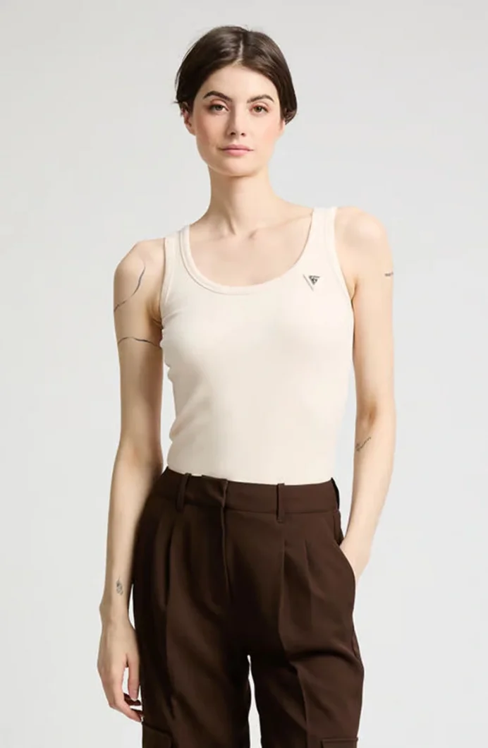 Guess Guess Kadın Ribana Crop Kadın Krem Atlet V4YP06K8RT2-G6K5