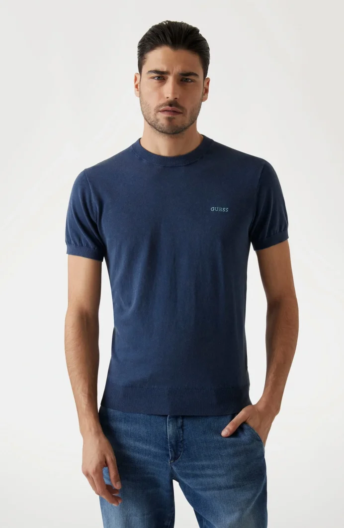 Guess Cornell Erkek Lacivert Ipek Karışımlı  T-Shirt M4GR05Z3DN1-G7V2