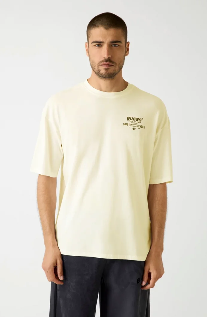 Guess Eldrin Erkek Bej Aktif Modal Karışımlı Oversize Fit T-Shirt Z5BI01JR06K-G9D0