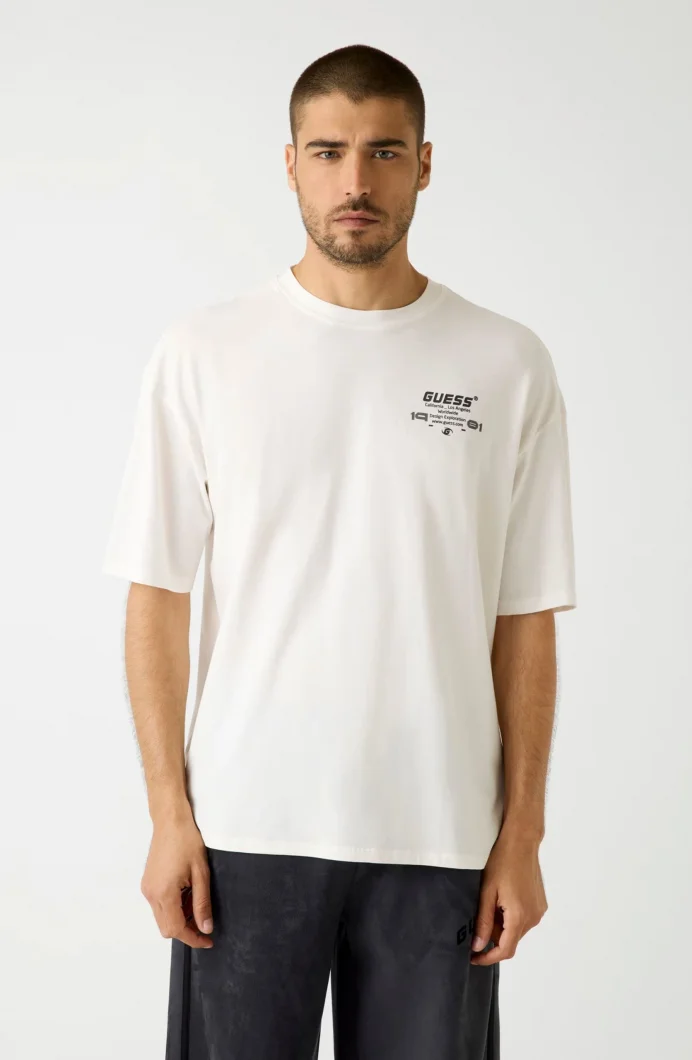 Guess Eldrin Erkek Beyaz Aktif Modal Karışımlı Oversize Fit T-Shirt Z5BI01JR06K-G018