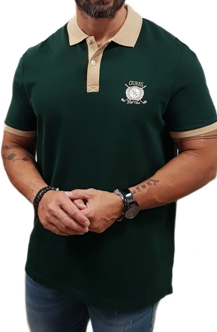 Guess Emblem Erkek Yeşil Regular Fit Polo T-Shirt M5YP03KCJV1-G8U1