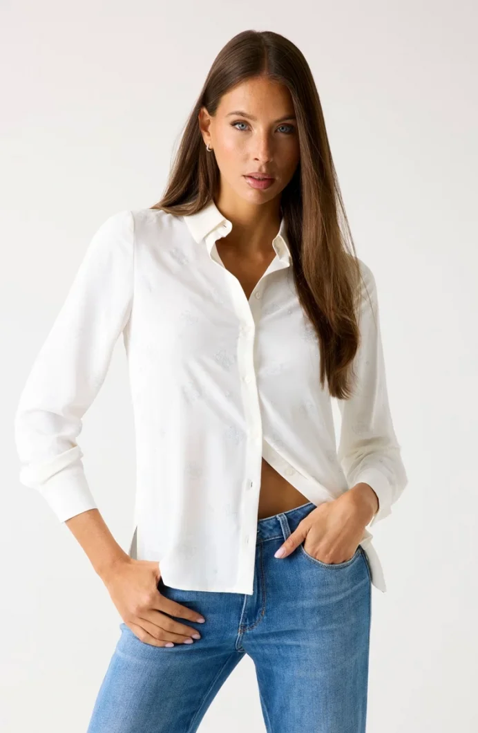 Guess Flore Kadın Beyaz Regular Fit Gömlek W5BH80W2982-G012