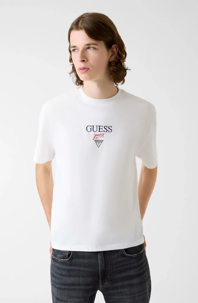 Guess GJ Kısa Kollu Büyük Beden Baker Logolu Erkek Beyaz T-shirt M6RI45K8HM0-G046