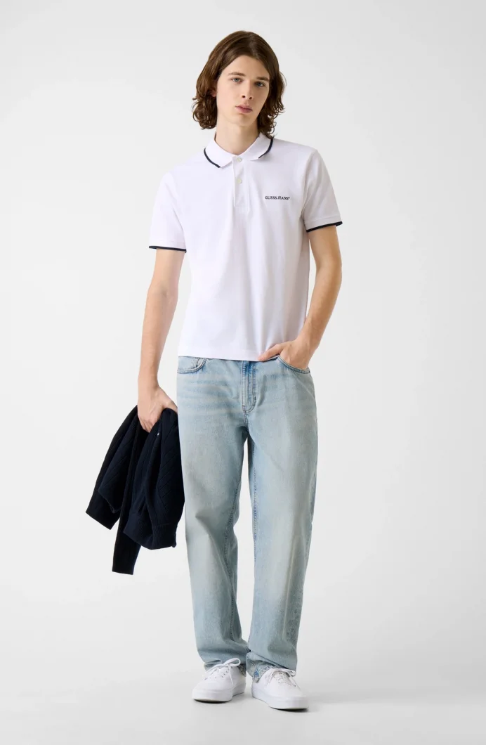 Guess GJ Normal Kesim Nakışlı Kısa Kollu Çizgili Detaylı Polo Yakalı Erkek Çok Renkli Polo T-shirt M6RP24KCJV1-SM0Q