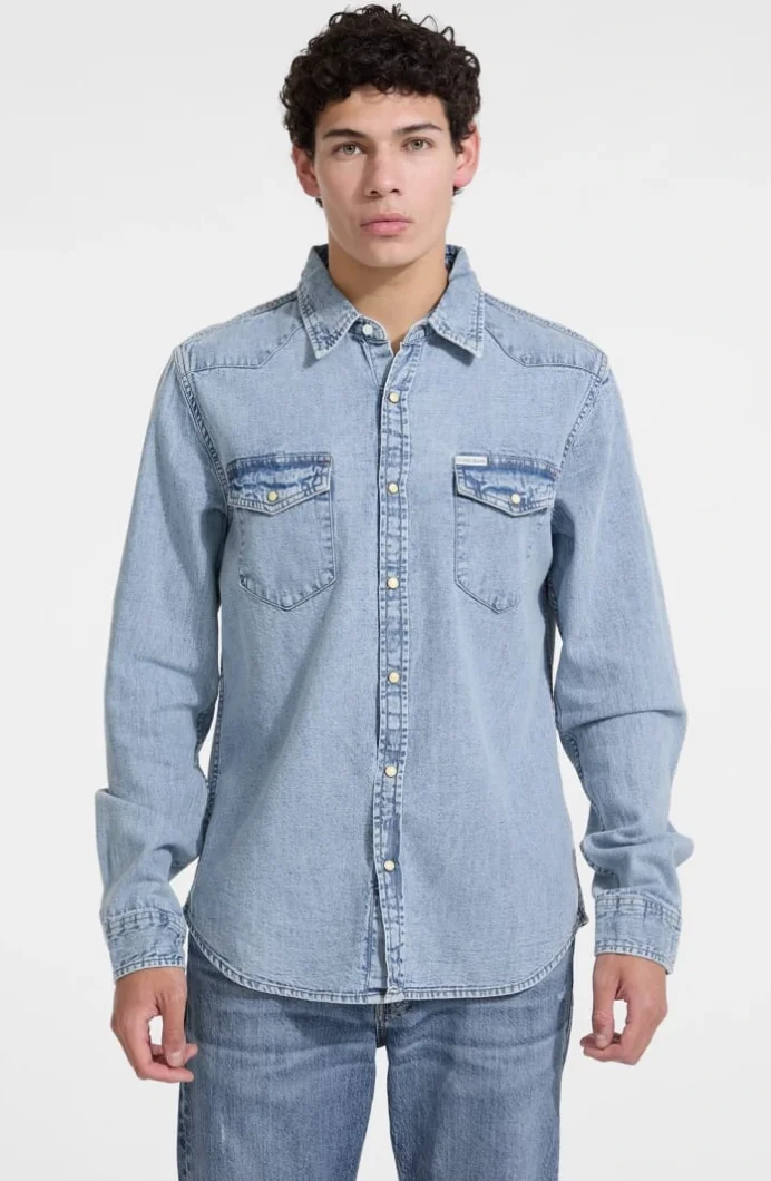 Guess Gj Slim Ls Erkek Mavi Regular Fit Denim Gömlek M5RH55D5M82-GJER
