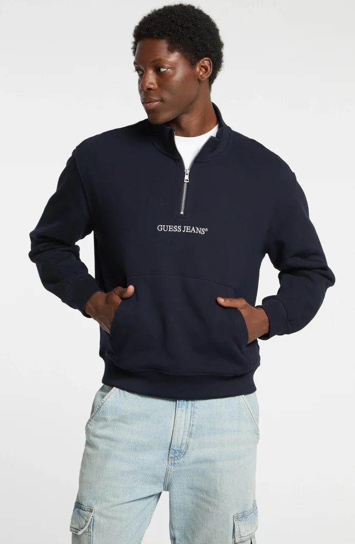 Guess GJ Yarım Fermuarlı Normal Kesim Nakışlı Erkek Lacivert Sweatshirt M5RQ42KCPR1-A71W