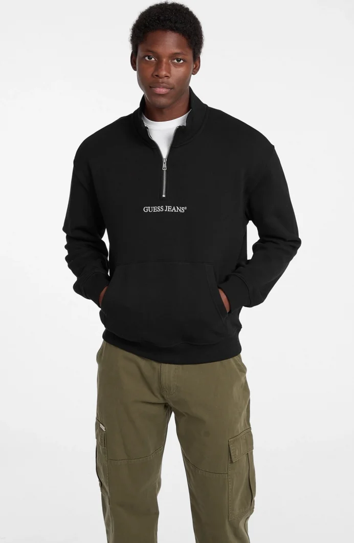 Guess GJ Yarım Fermuarlı Normal Kesim Nakışlı Erkek Siyah Sweatshirt M5RQ42KCPR1-JBLK