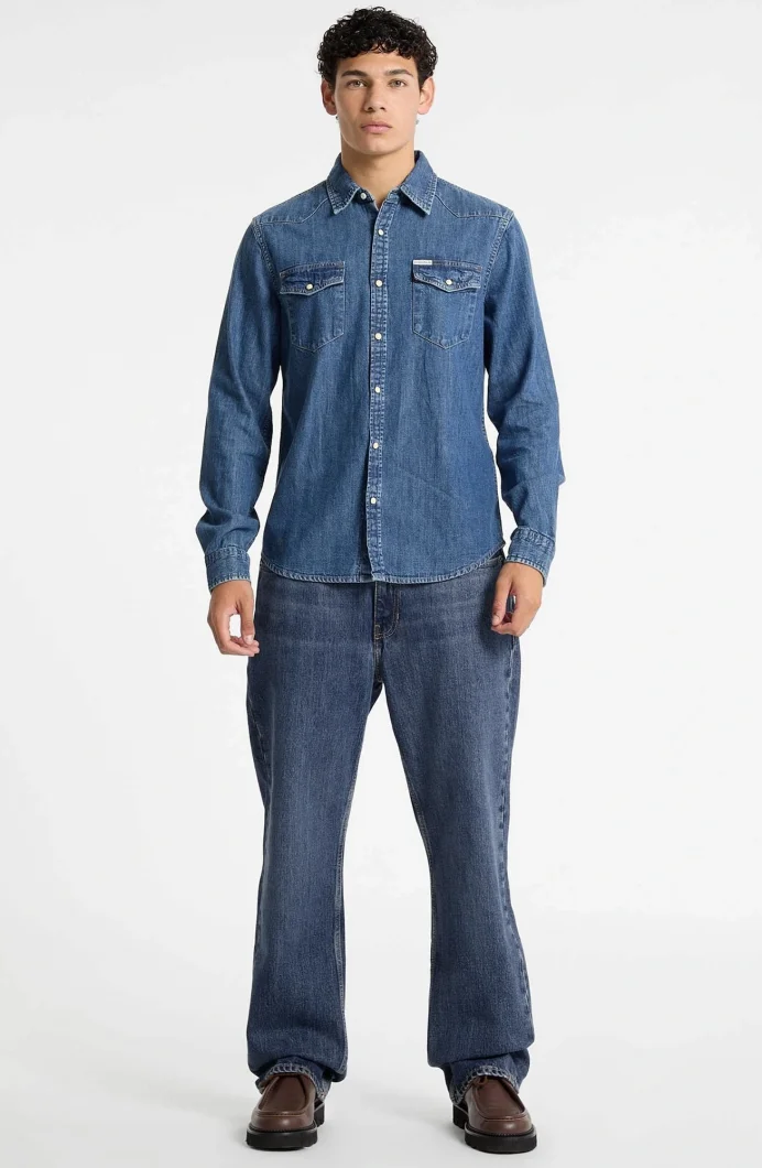 Guess  Erkek Mavi Slim Fit Denim Gömlek M4YH55D5EI1-GJRW