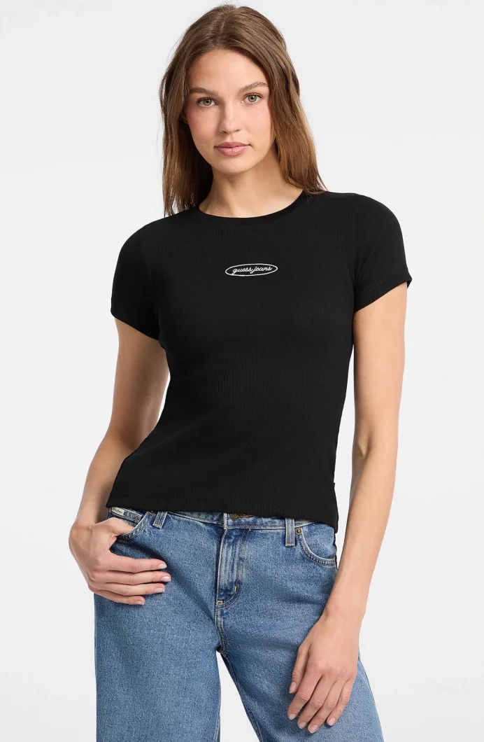 Guess Kadın Siyah Slim Fit Logolu T-shirt W5YP37KA0H1-JBLK