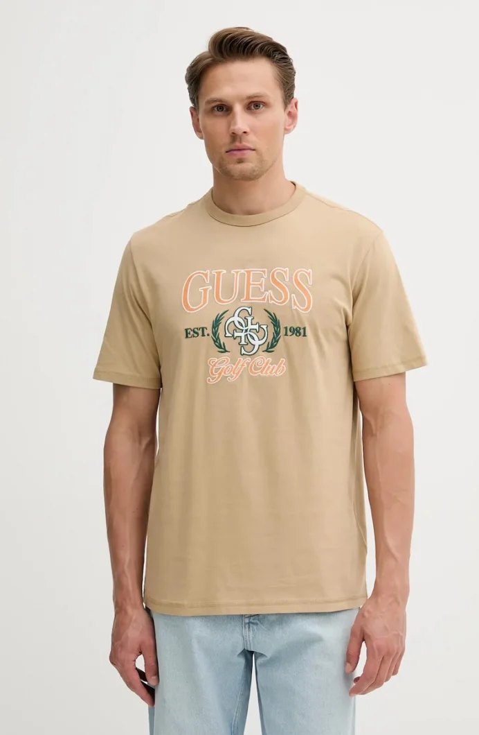 Guess Jersey Erkek Bej Regular Fit T-Shirt M5YI22K8FQ4-G1FE