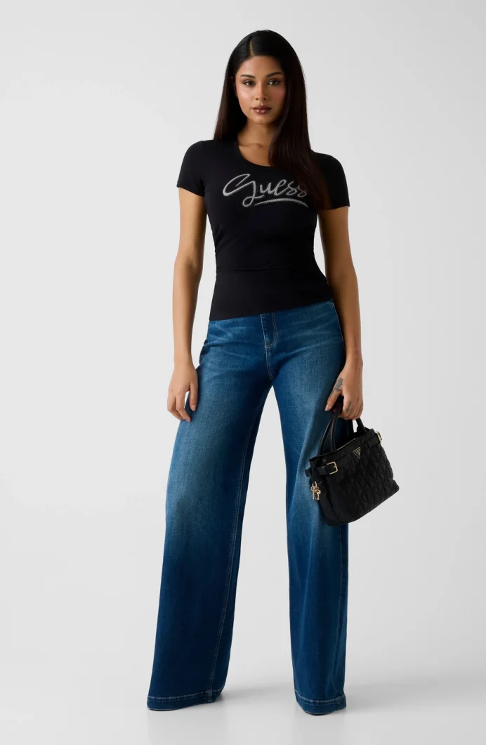 Guess Kısa Kollu Bisiklet Yaka Guess Yazılı Kadın Siyah T-shirt W6RI24J1314-JBLK