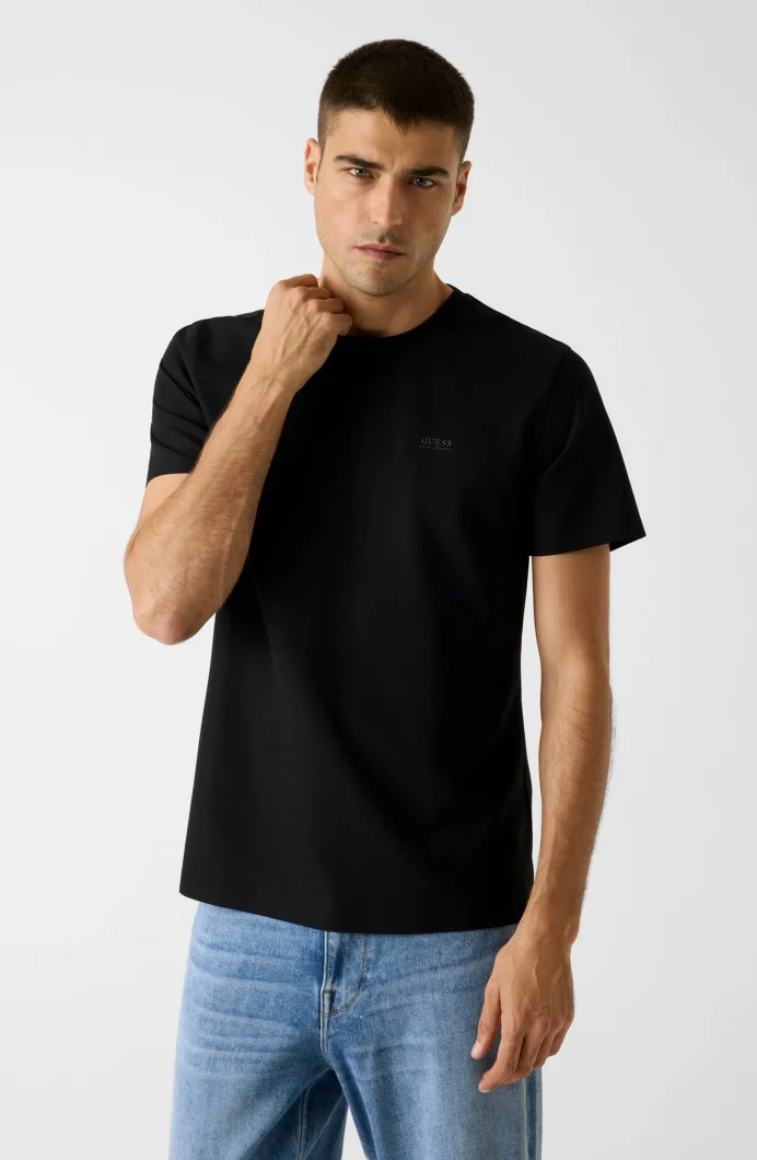 Guess Kısa Kollu Bisiklet Yaka Yeni Teknik Esnek Erkek Siyah T-shirt M6RI19KD202-JBLK